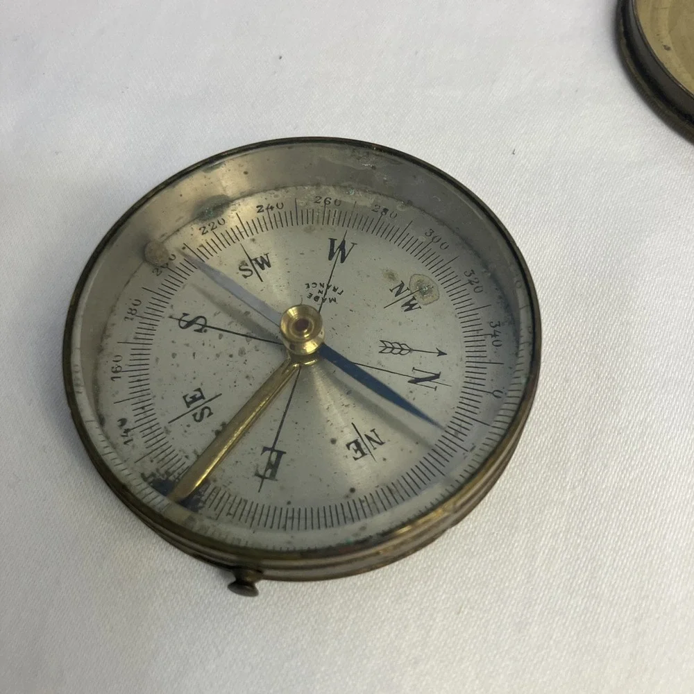 Vintage Brass Pocket Compass Made in France Locking